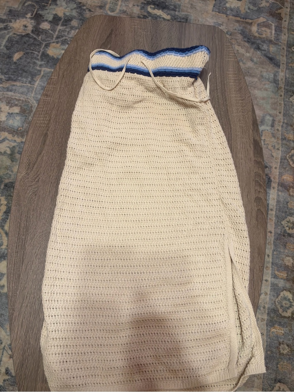 Cream Crochet Maxi Dress with Blue Trim - Arizona Jean Co